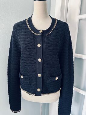 Elegant Black Chain-Accent Cardigan